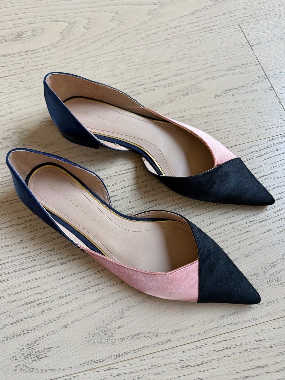 Zara Satin Colourblock Flats, Size 37